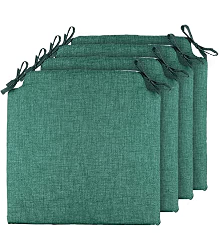 TIENDA EURASIA® Pack 4 Cojines para Sillas - Estampados Lisos con 2 Cintas de Sujeción - Ideal para Interiores y Exteriores - 40 x 40 x 3 cm (Verde Botella)