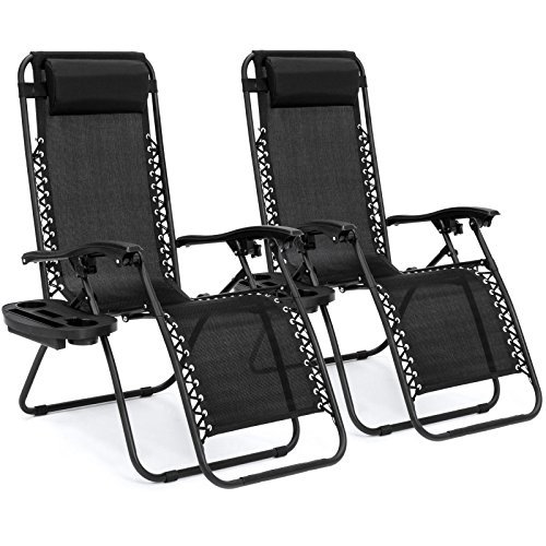 Pack de 2 Tumbonas o sillas plegables para Jardín o playa de Gravedad Zero 2 unidades, Acero ligero, color negro.