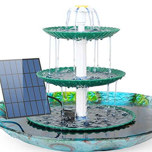 AISITIN DIY Fuente Solar 3,5W para Jardín Exterior Fuente de Agua Decorativa con 3 Niveles Comedero para Pájaros Desmontable para el Baño de Aves, Decoración Jardín Exterior
