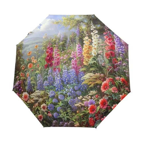 Paraguas plegable para jardín, diseño floral, apertura y cierre automático, paraguas compacto resistente al viento