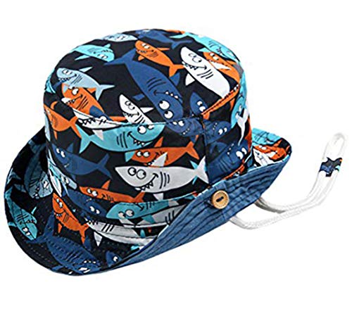 Boomly Sombrero de sol para bebé, protección UV, gorro de pescador, estampado de tiburón, para el verano, de secado rápido, azul, circumferencia de cabeza:45 cm (0-12 meses)