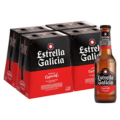 Estrella Galicia Especial - Cerveza Lager Especial, Pack de 24 Botellas x 25 cl, Sabor Ligero y Amargo, Aroma a Lúpulo, 5,5% Volumen de Alcohol