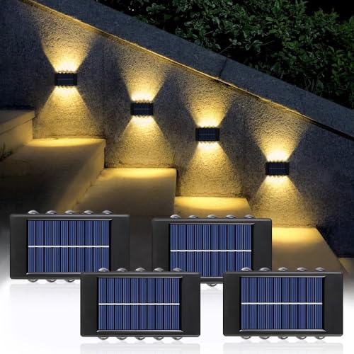 Anyingkai Aplique solar exterior,4 Piezas Luces Solares De Pared Para Exteriores,Aplique solar LED Luz de Pared Up & Down,Para Escaleras Terraza Patio Jardín, IP65 Impermeable
