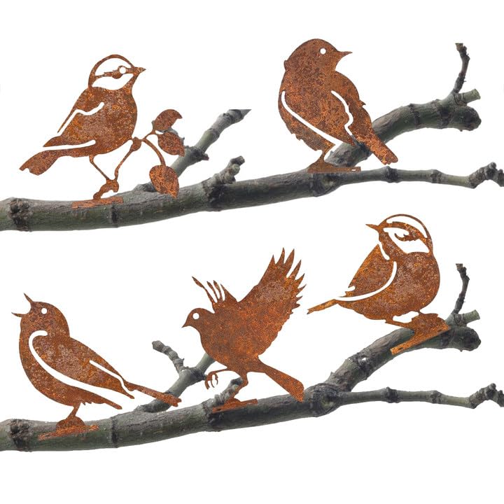 Eclipseguard 5 Piezas Pájaros Oxidados, Pájaros Oxidados Tapón de Jardín, Pájaros de Jardín Oxidados, Decoración Pájaro, Figuras Oxidadas Animales para Decoración de Tronco de Árbol