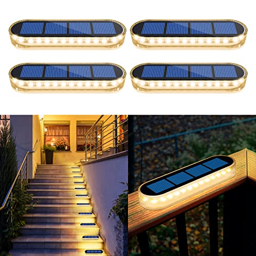 YiLaie Luz Solar Exterior, LED Jardin, de Escalera Blanco Cálido 2700K con ON/OFF Automático de Camino IP68 Impermeable Focos,4 piezas