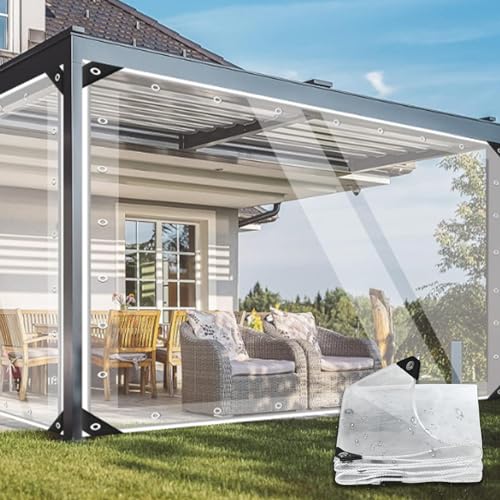 Lona impermeable de cristal transparente, impermeable, de PVC transparente con ojales, para cenador, balcón, jardín, techo de plantas, resistente a la intemperie (2 x 2 m)