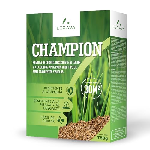LERAVA® CHAMPION semillas cesped resistente - 30m² - semillas de cesped resistente a la sequía - transitable - cesped de bajo consumo de agua - adecuado para todos los lugares y tipos de suelo