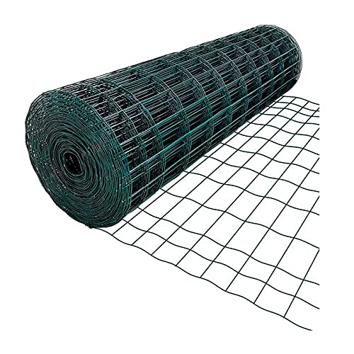 Tradineur - Rollo de malla metálica plastificada cuadrada verde 1,5 x 5 m, valla, cierre de alambre, mallado 25 x 25 mm, grosor 1 mm, ideal para cercar jardines, gallineros, fincas, alta resistencia