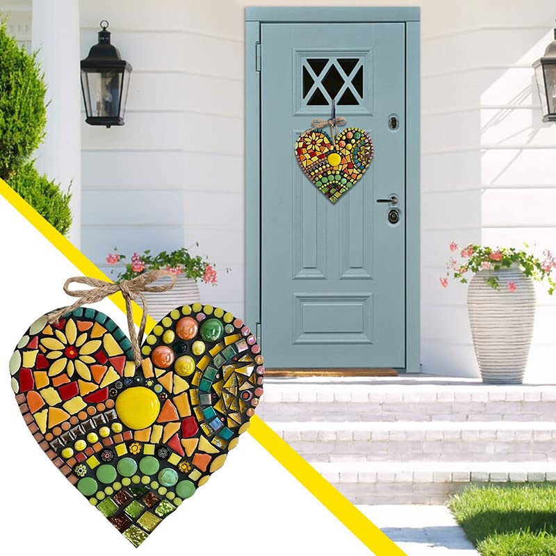 EHOTER Colorido mosaico jardín corazón escultura adornos resina colorido amor jardín decoraciones para interiores y exteriores jardín mosaico corazón colgante regalo para el día del padre Navidad