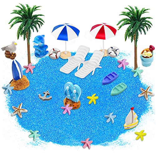 ZIOYA 30 Piezas Playa Micro Paisaje Tarta de Cumpleaños Playa Hawaiana Mini Barc Silla de Playa Decoración de Playa para DIY Figura Decorativa en Miniatura Jardín