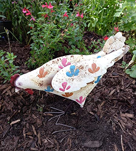 F&G Supplies Escultura de gallina color crema para jardín – en bonito metal pintado ideal para el hogar o el jardín