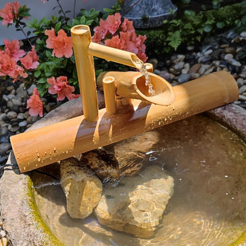 ZZYYZZ Fuente Solar de bambú de 35 cm con Bomba, Fuentes de Agua Feng Shui Zen, decoración de jardín para césped Interior y Exterior