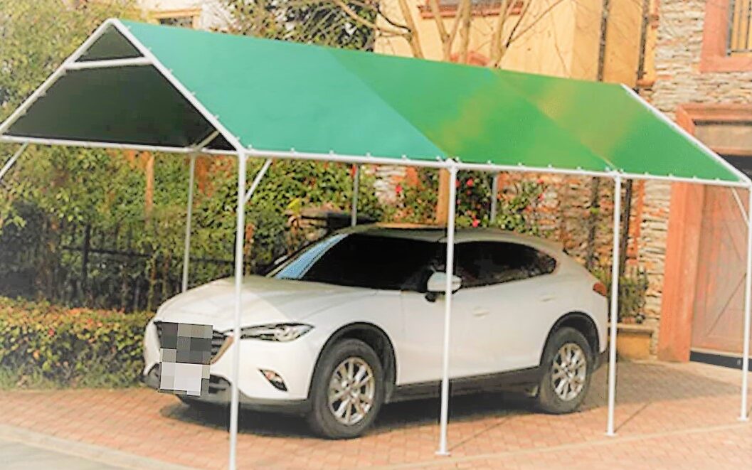 garajes cochera prefabricados modernos exteriores techo de madera y policloruro de vinilo ondulado PVC para dos coches modernos