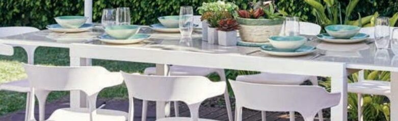mesa de jardin extensible blanca